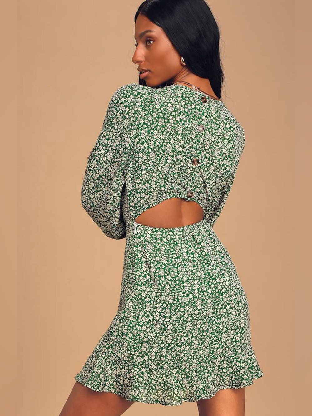 Lulu’s Blooming Darlin' Green Floral Print Ruffled Mini Dress